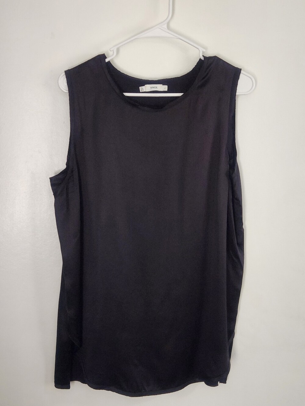 Vince Womens Silk Sleeveless Round Neck Pullover Tank Top Solid Black Size L